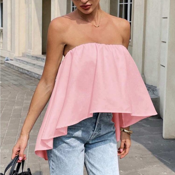 Pink Strapless Flowy Top